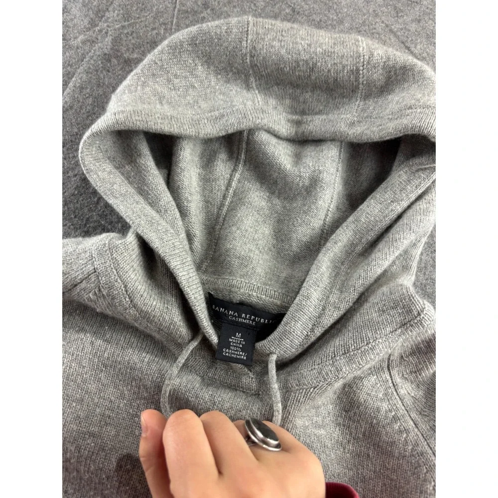 Banana Republic 100% Cashmere Hoodie Sweater Gray Knit Pullover Mens Medium